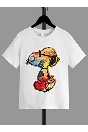 Ünisex Rahat Kalıp Pamuklu Baskılı Beyaz Çocuk T-shirt