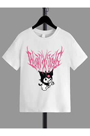 Ünisex Rahat Kalıp Pamuklu Baskılı Beyaz Çocuk T-shirt