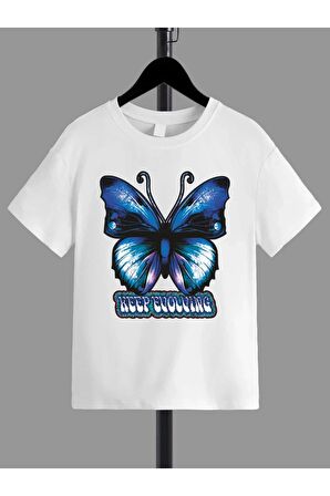 Ünisex Rahat Kalıp Pamuklu Baskılı Beyaz Çocuk T-shirt