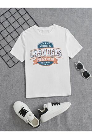 Ünisex Rahat Kalıp Pamuklu Baskılı Beyaz Çocuk T-shirt