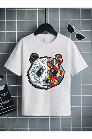 Ünisex Rahat Kalıp Pamuklu Baskılı Beyaz Çocuk T-shirt