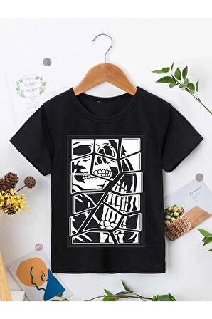 Ünisex Rahat Kalıp Pamuklu Baskılı Siyah Çocuk T-shirt