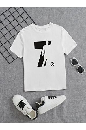 Ünisex Rahat Kalıp Pamuklu Baskılı Beyaz Çocuk T-shirt