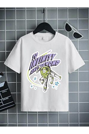 Ünisex Rahat Kalıp Pamuklu Baskılı Beyaz Çocuk T-shirt