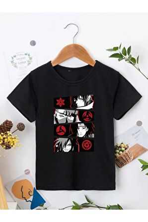 Ünisex Rahat Kalıp Pamuklu Baskılı Siyah Çocuk T-shirt