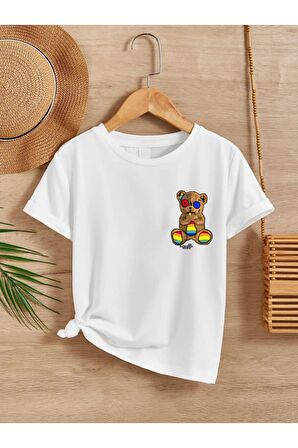 Ünisex Rahat Kalıp Pamuklu Baskılı Beyaz Çocuk T-shirt