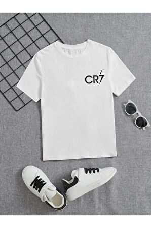 Ünisex Rahat Kalıp Pamuklu Baskılı Beyaz Çocuk T-shirt