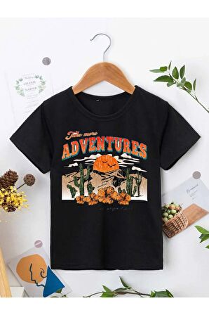 Ünisex Rahat Kalıp Pamuklu Baskılı Siyah Çocuk T-shirt