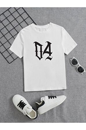Ünisex Rahat Kalıp Pamuklu Baskılı Beyaz Çocuk T-shirt