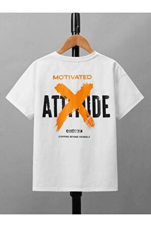 Unısex Rahat Kalıp Pamuklu Motıvated Baskılı Çocuk T-shirt