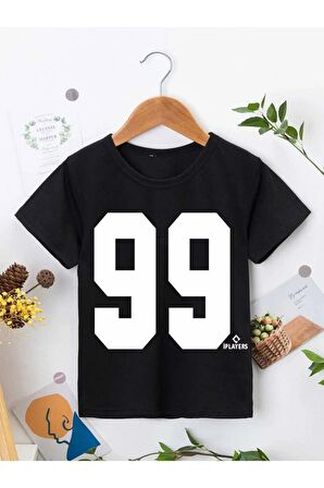 Ünisex Rahat Kalıp Pamuklu Baskılı Siyah Çocuk T-shirt