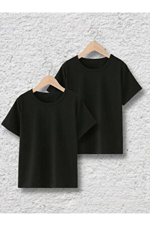 Kampanya Paket Çocuk Oversize Unisex Düz Basıc Pamuklu Bisiklet Yaka Tişört