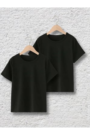 Kampanya Paket Çocuk Oversize Unisex Düz Basıc Pamuklu Bisiklet Yaka Tişört