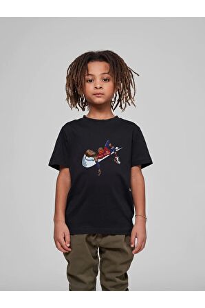 Çocuk Oversize Unisex Uyuyan Basketçi Pamuklu Bisiklet Yaka Tişört