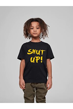 Çocuk Oversize Unisex Shut Up Baskılı Pamuklu Bisiklet Yaka Tişört