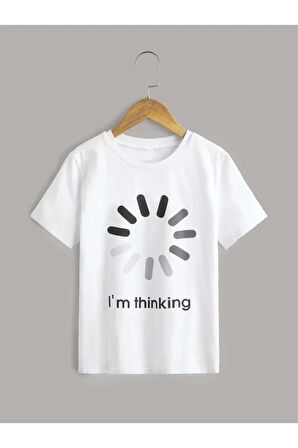 Unısex Rahat Kalıp Pamuklu THINGKING Baskılı Çocuk T-shirt
