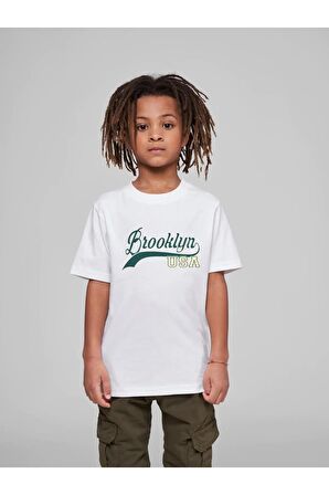 Çocuk Oversize Unisex Brooklyn Pamuklu Bisiklet Yaka Tişört