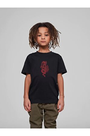 Çocuk Oversize Unisex Dragon Pamuklu Bisiklet Yaka   T-Shirt