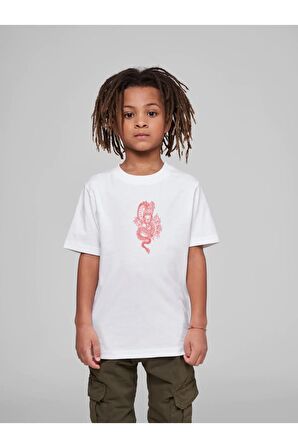 Çocuk Oversize Unisex Dragon Pamuklu Bisiklet Yaka Tişört