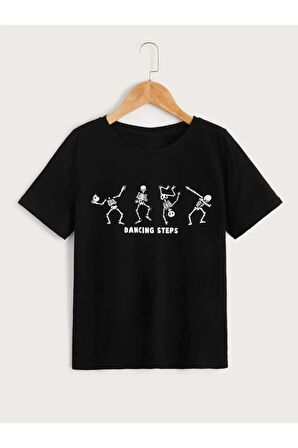 Unısex Rahat Kalıp Pamuklu Dancıng Steps Baskılı Çocuk T-shirt