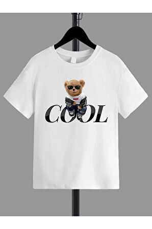 Unısex Rahat Kalıp Pamuklu Cool Ayıcık Baskılı Çocuk T-shirt