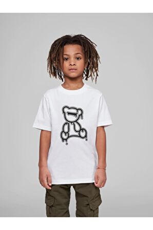 Ayıcık Pamuklu Bisiklet Yaka T-Shirt