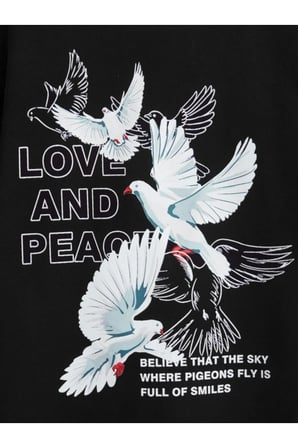 Unısex Rahat Kalıp Pamuklu Beyaz Güvercin Baskılı Çocuk T-shirt