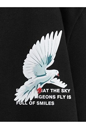 Unısex Rahat Kalıp Pamuklu Beyaz Güvercin Baskılı Çocuk T-shirt