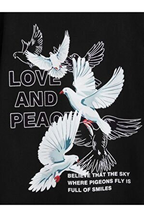 Unısex Rahat Kalıp Pamuklu Beyaz Güvercin Baskılı Çocuk T-shirt