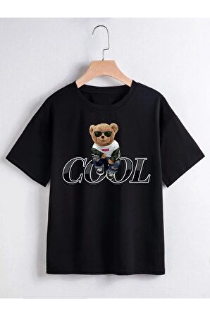 Unısex Rahat Kalıp Pamuklu Cool Ayıcık Baskılı Çocuk T-shirt
