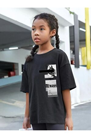 Çocuk Oversize Unisex The Past Pamuklu Bisiklet Yaka Tişört