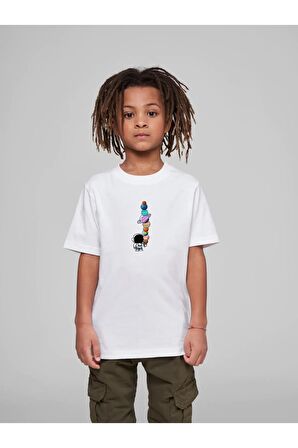 Gezegenler Pamuklu Bisiklet Yaka  T-Shirt