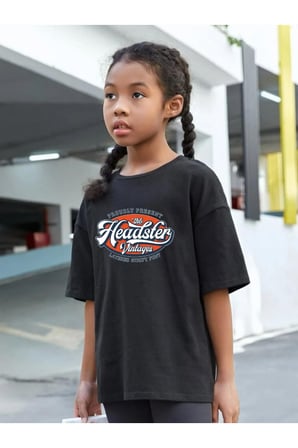 Çocuk Oversize Unisex Headster Pamuklu Bisiklet Yaka Tişört