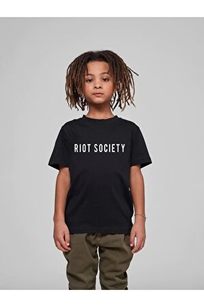 Çocuk Oversize Unisex Rıot Socıety Pamuklu Bisiklet Yaka Tişört