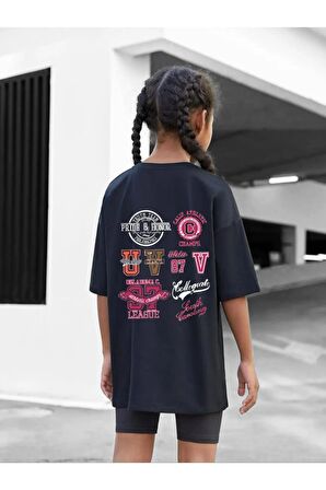 Çocuk Oversize Unisex Çoklu Sırt Pamuklu Bisiklet Yaka T-Shirt