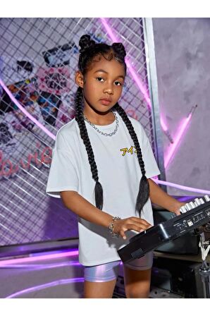 Çocuk Oversize Unisex Limonata Pamuklu Bisiklet Yaka Tişört