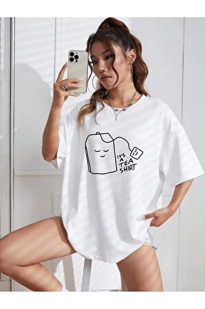 Unisex TEA Baskılı Oversize Tshırt