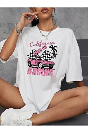 Unisex RACING Baskılı Oversize Tshırt