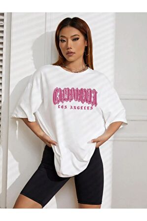 Unisex PINK CALIFORNIA Baskılı Oversize Tshırt