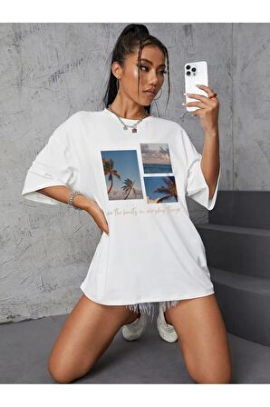 Unisex MANZARA Baskılı Oversize Tshırt