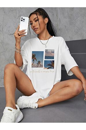 Unisex MANZARA Baskılı Oversize Tshırt