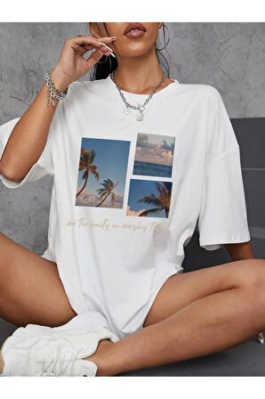 Unisex MANZARA Baskılı Oversize Tshırt
