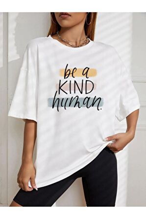 Unisex KIND HUMAN Baskılı Oversize Tshırt