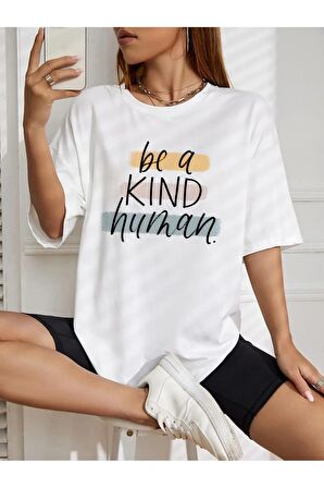 Unisex KIND HUMAN Baskılı Oversize Tshırt