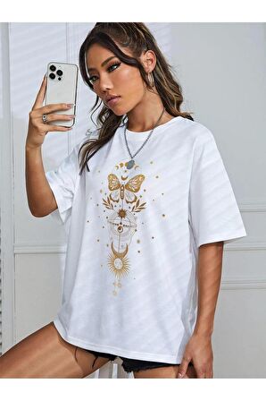 Unisex ÇİZİM KELEBEK Baskılı Oversize Tshırt