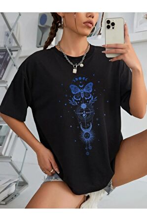 Unisex ÇİZİM KELEBEK Baskılı Oversize Tshırt