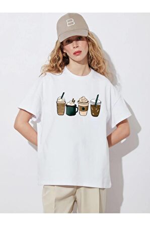 Unisex Coffe Baskılı Oversize Tshırt