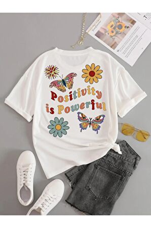 Unisex POSITIVITYY Baskılı Oversize Tshırt