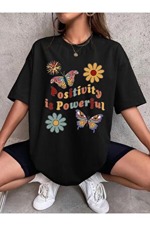 Unisex POSITIVITY Baskılı Oversize Tshırt