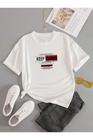 Unisex KEEP GOING Baskılı Oversize Tshırt